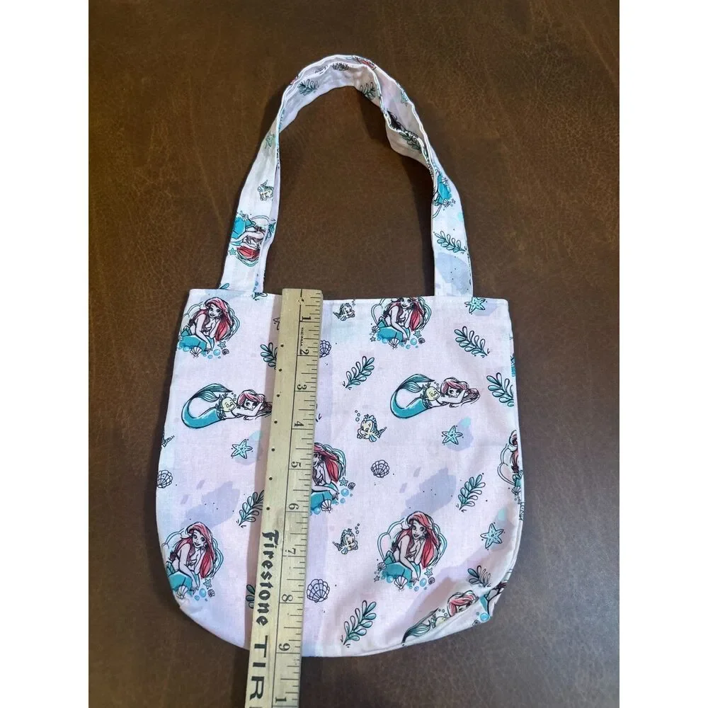 Aerial Little Mermaid Cotton Tote Bag Hand Made 9x9 Snap Button